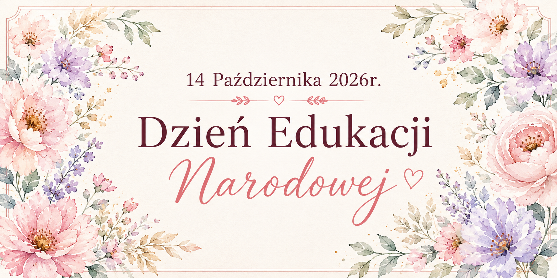 Plakat z życzeniami na Dzień Edukacji Narodowej i kwiecistą grafią